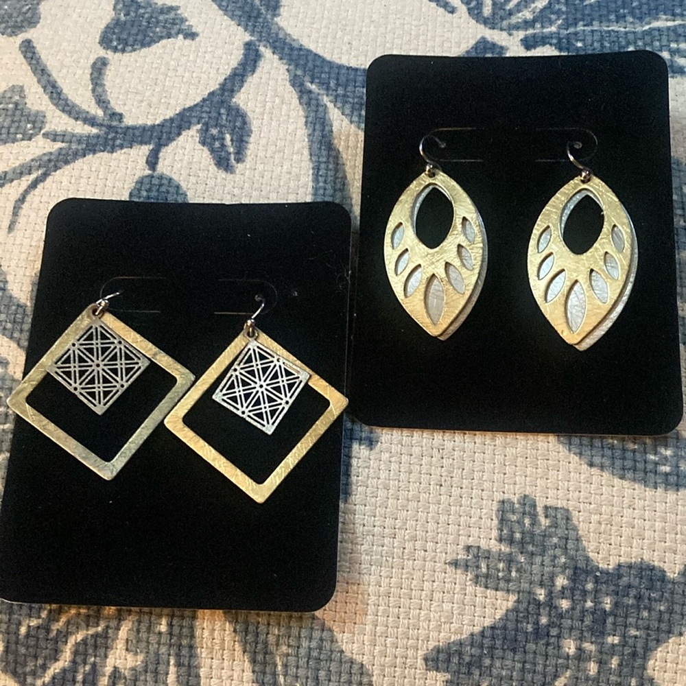 Earrings Lot of 2 Metal Geometric Layered Cutout $8 Each